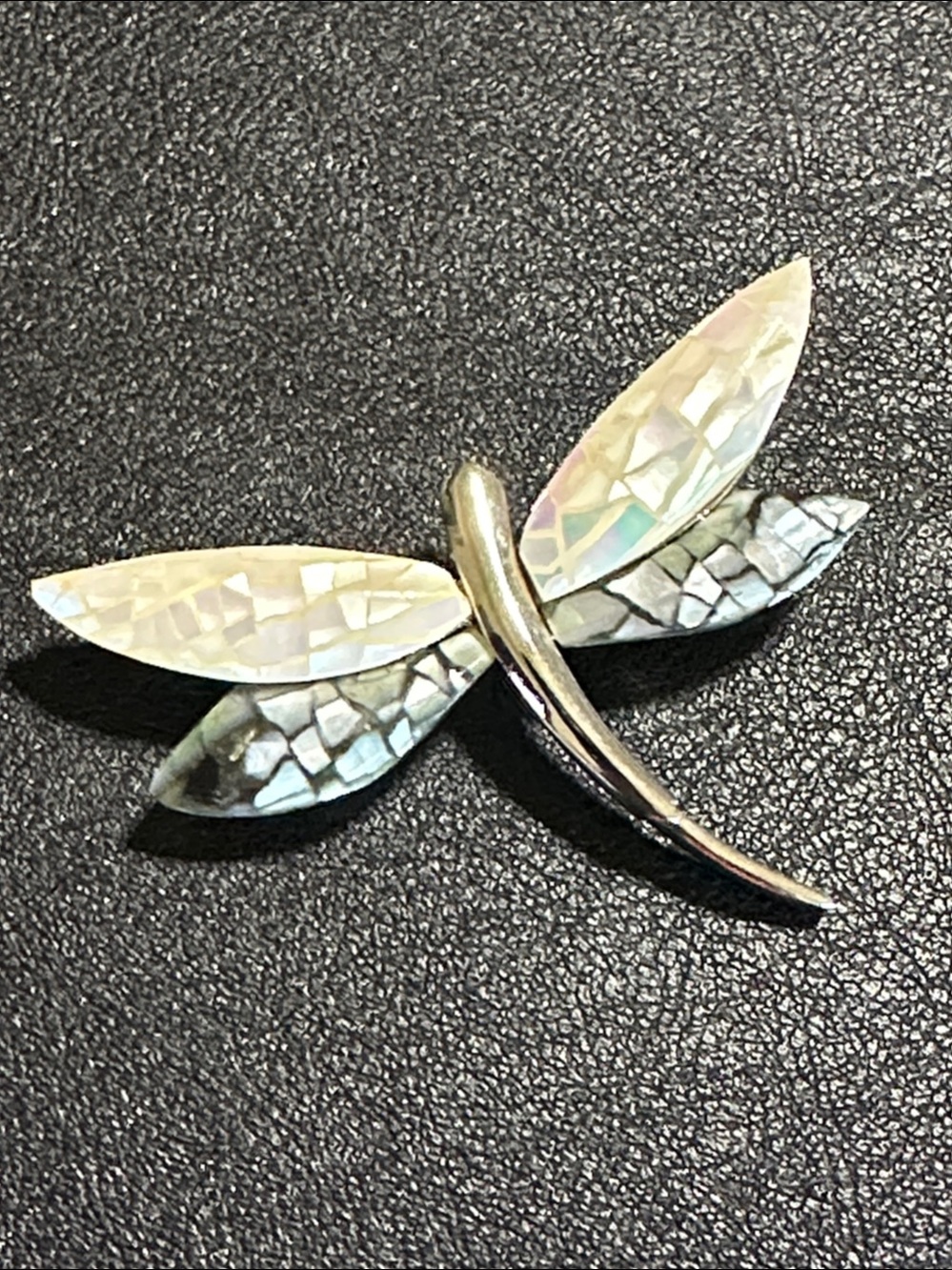 Mother Of Pearl & Abalone Mosaic Wing Silver Tone Firefly Brooch Pin